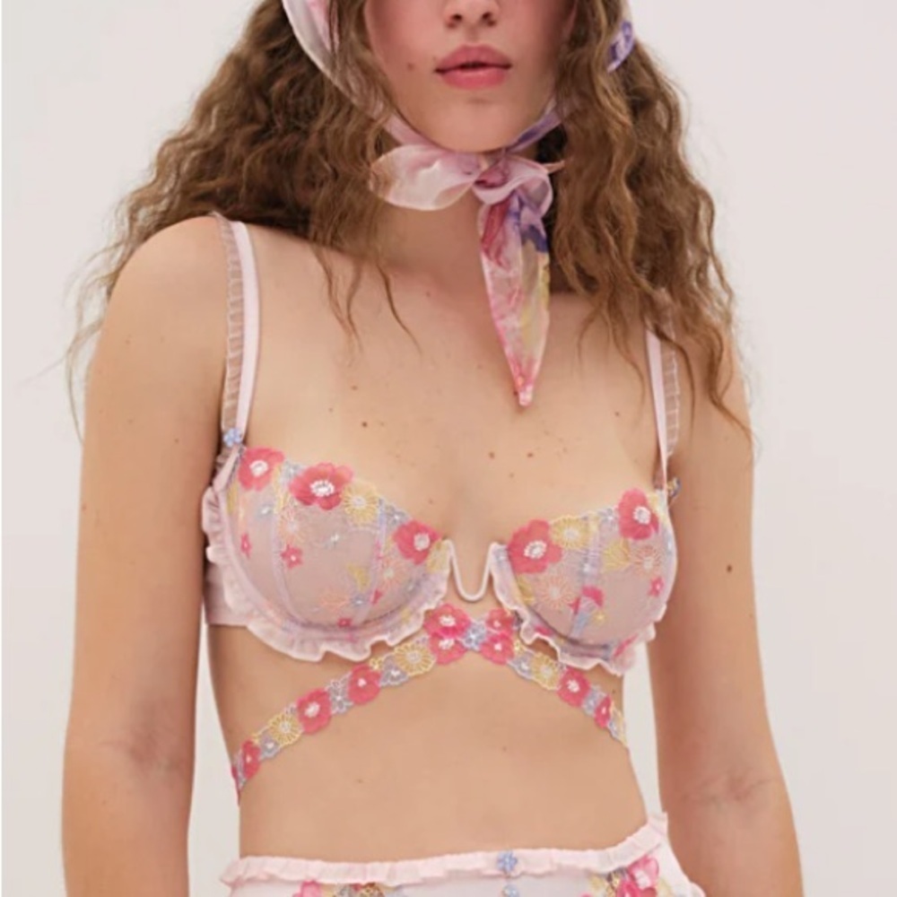 New! For love and lemons Greenhouse Garden Underwire Bra pink 10832